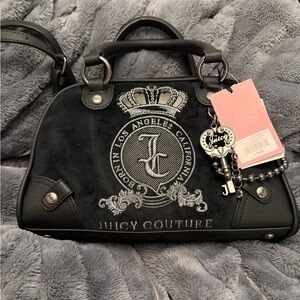 Juicy Couture Black Satchel with Silver Embroidered Crest